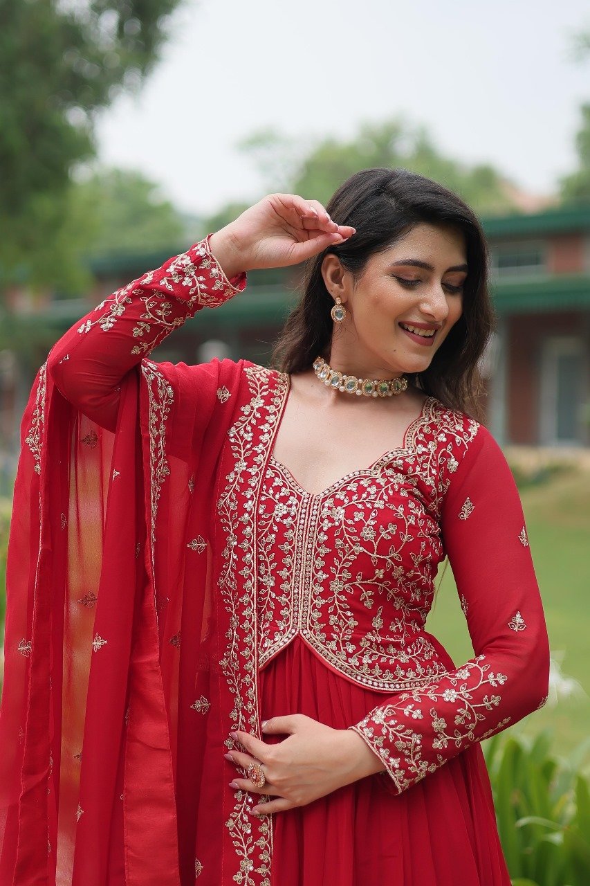 Graceful georgette Embroidered Gown with Dupatta